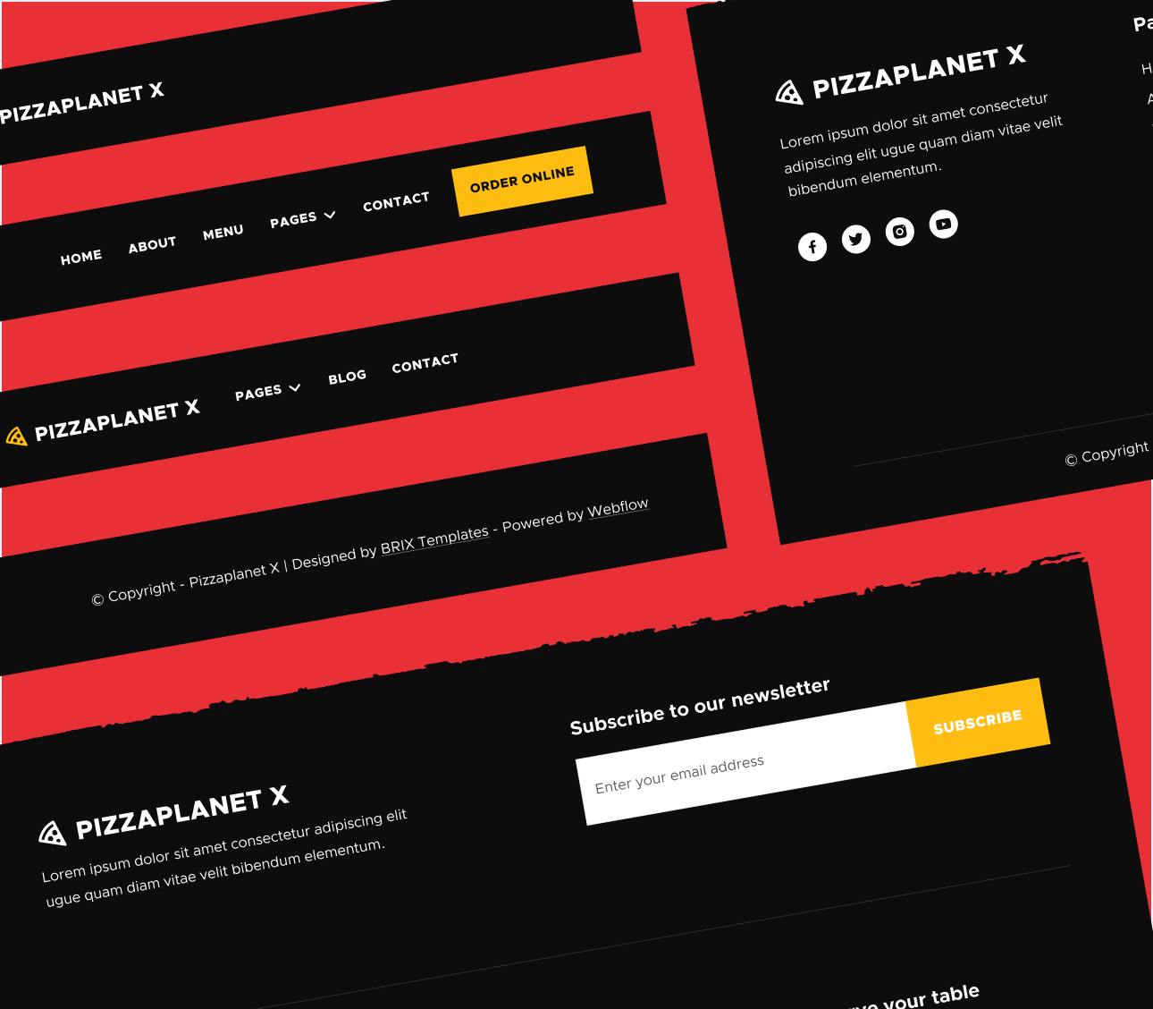 3 Headers And Footers - Pizzaplanet X Webflow Template