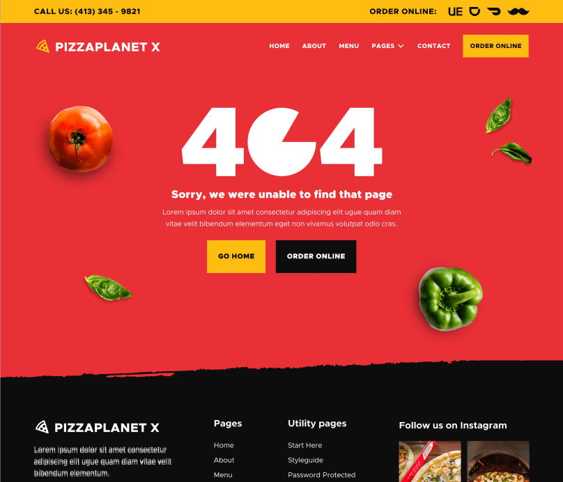 404 Not Found - Pizzaplanet X Webflow Template